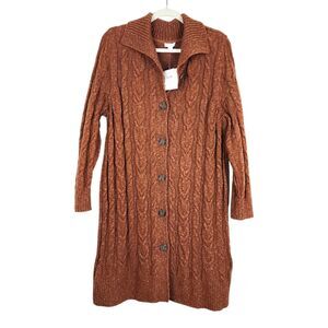 J.Jill Cardigan Rust Cable Knit Cotton Blend Collared Button Front XL